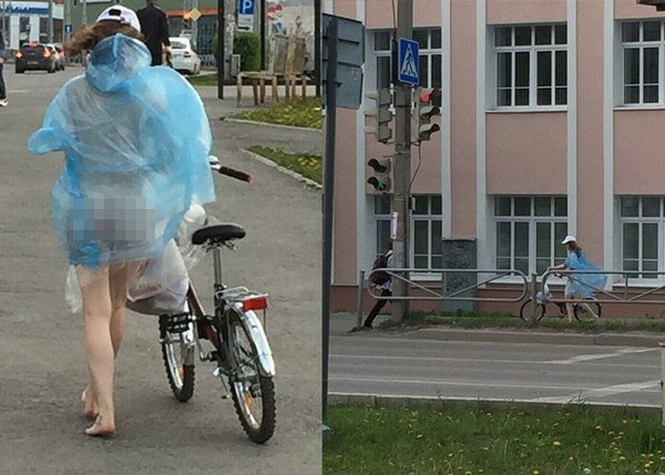 Голая девушка в дождевике на велосипеде каталась по Перми