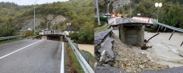 В Сочи 20-метровый участок моста рухнул из-за паводка