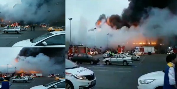 Кровля гипермаркета «Лента» горит в Санкт-Петербурге